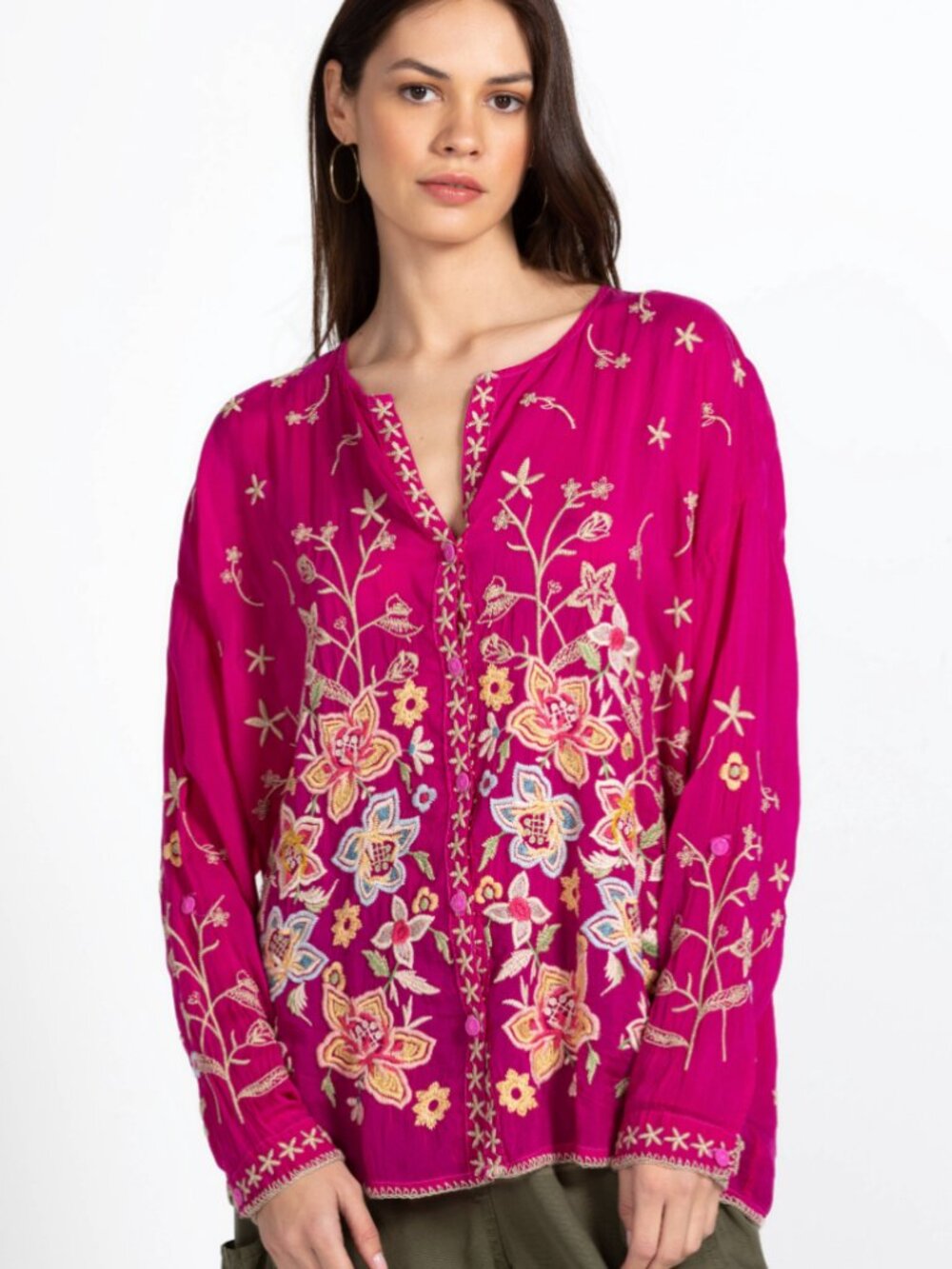 NWT Johnny Was Jenai Blouse Festival Fuschia Pink Embroidered XL